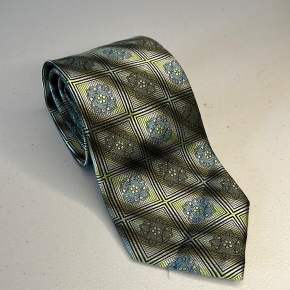 Stacy Adams Other - Stacy Adams Grande Knot Classic Green Abstract Neck‎ Tie 100% Silk Hand Made